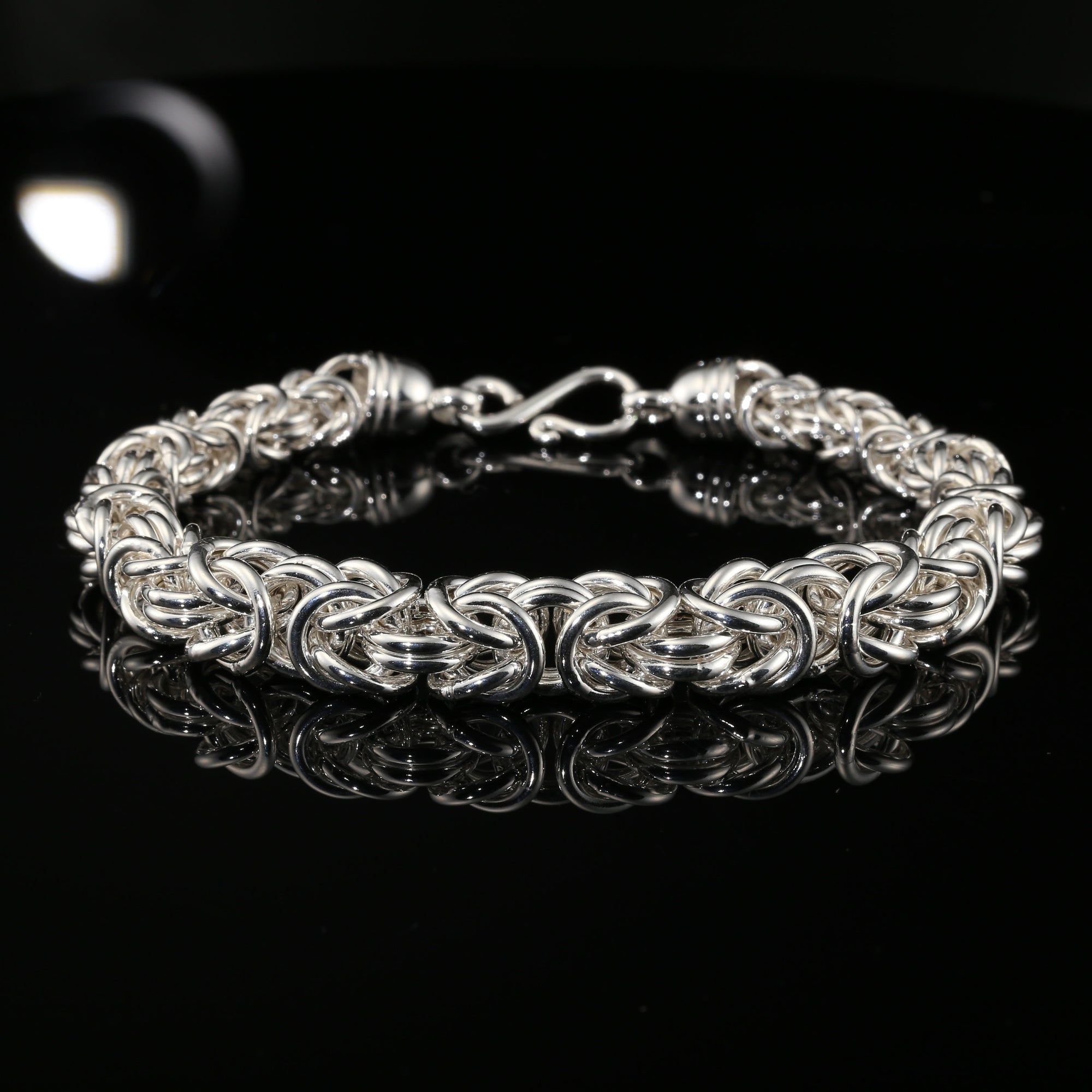 Byzantine Thick Chain Bracelet with S-Hook Clasp, 8.75&quot; Unisex in Sterling Silver