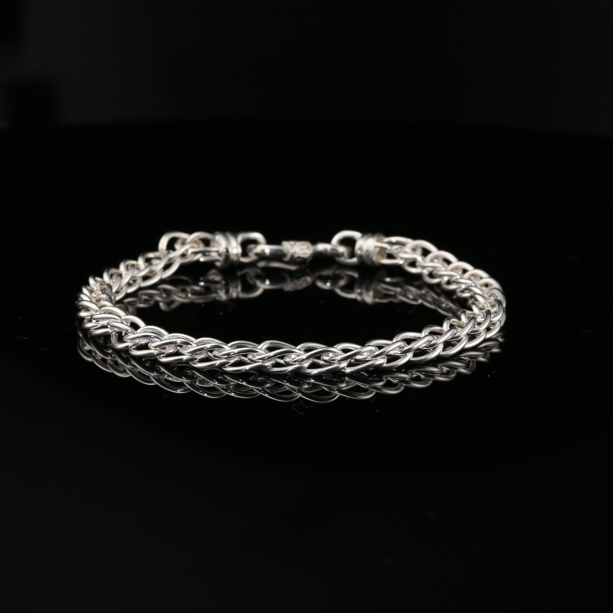 Byzantine Chain Flat Bracelet with Hook Clasp, 8.5&amp;quot;, Unisex in Sterling Silver