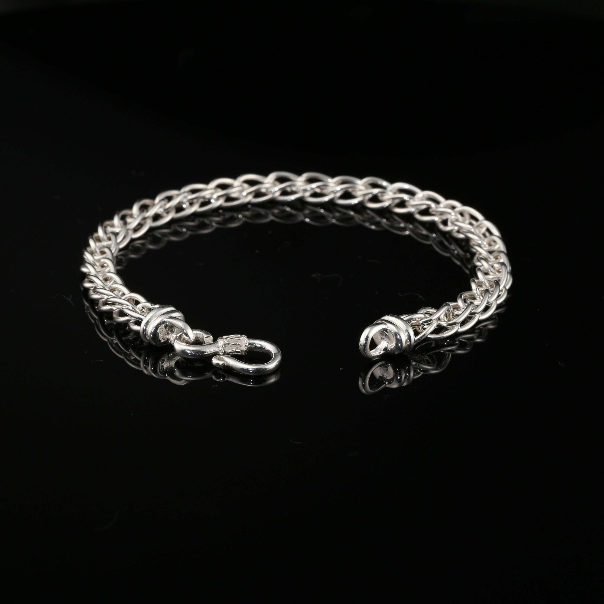 Byzantine Chain Flat Bracelet with Hook Clasp, 8.5&amp;quot;, Unisex in Sterling Silver