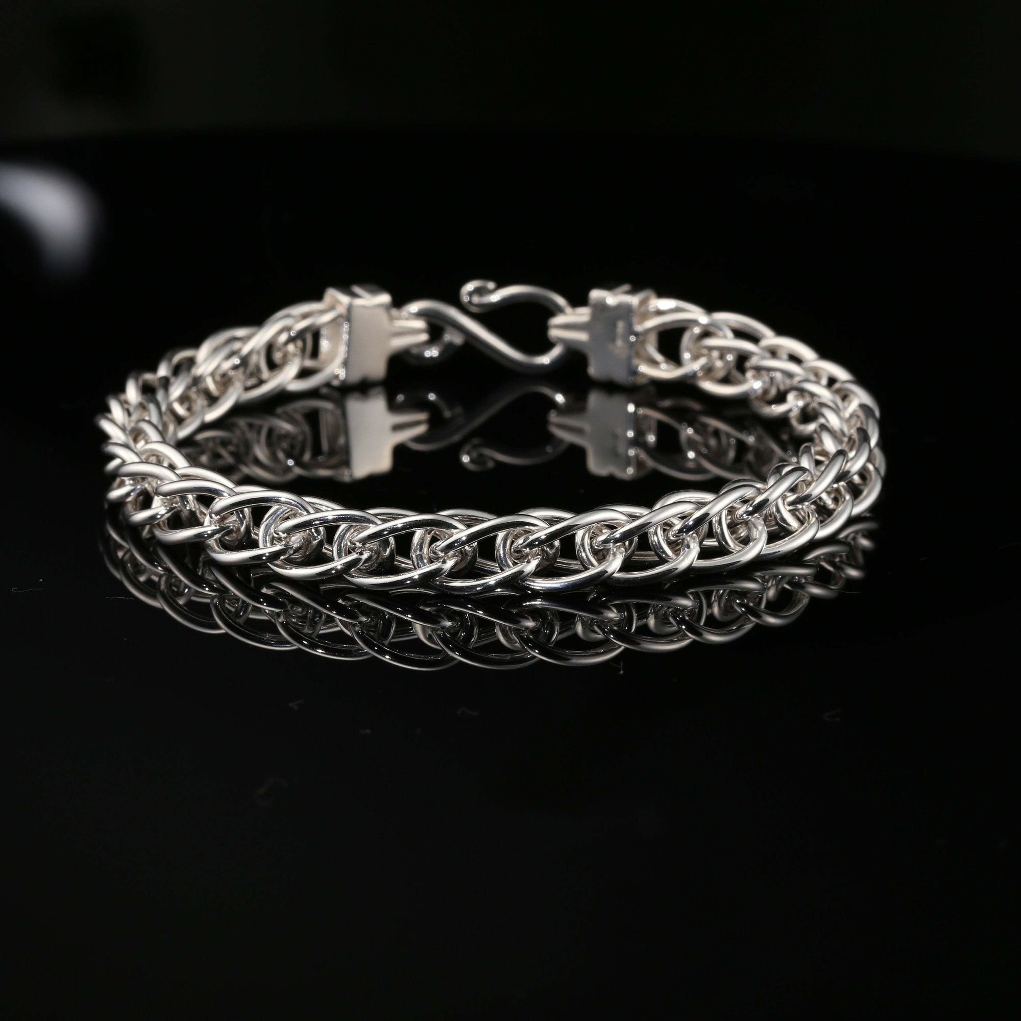 Byzantine Chain Bracelet with Hook Clasp, 8.75&quot; Unisex in Sterling Silver