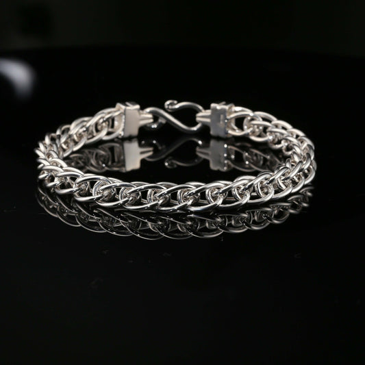 Sterling Silver Byzantine Chain Bracelet with Hook Clasp, 8.75" Unisex