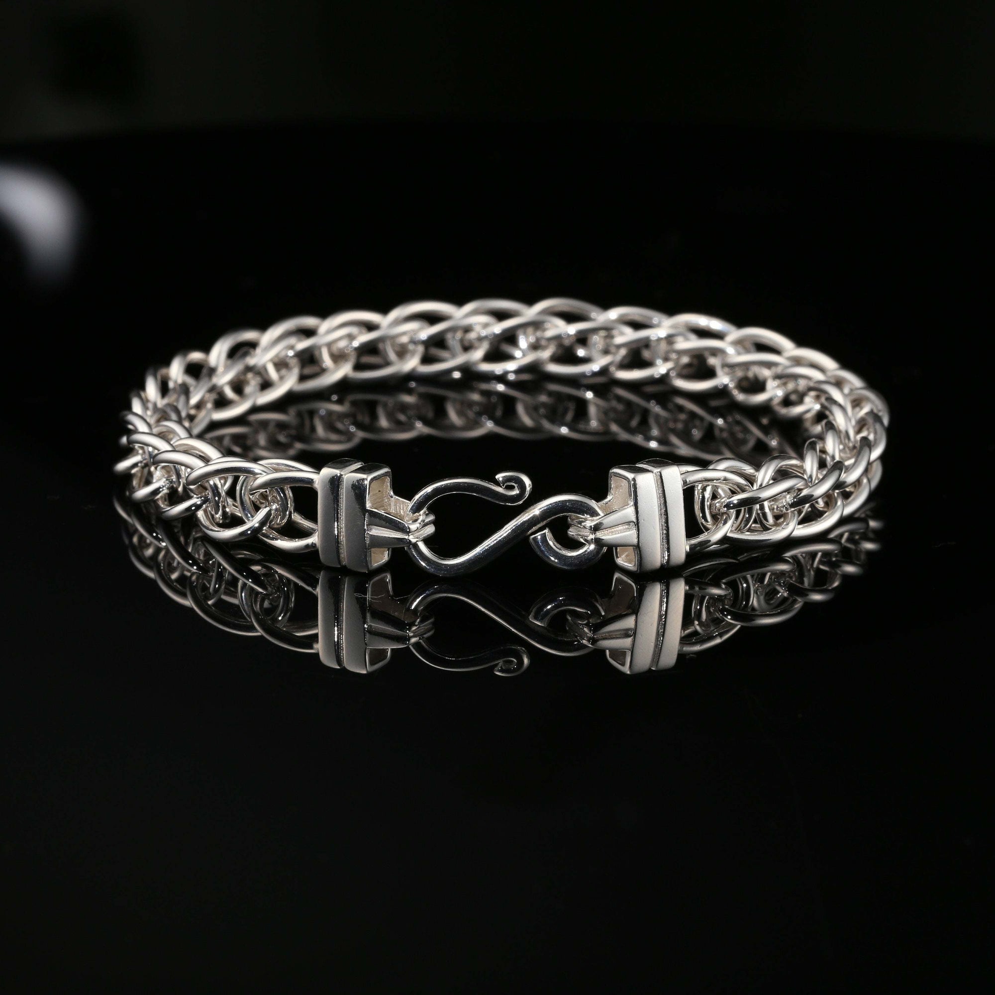 Byzantine Chain Bracelet with Hook Clasp, 8.75&quot; Unisex in Sterling Silver