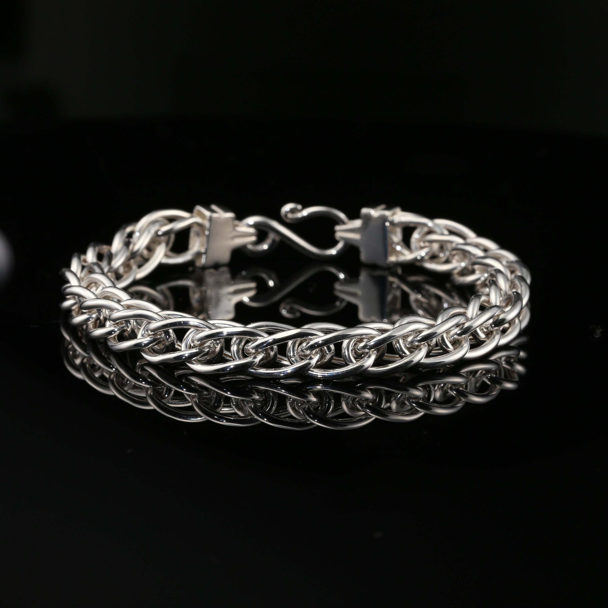 Byzantine Chain Bracelet with Hook Clasp in Sterling Silver, 8&amp;quot;, Unisex