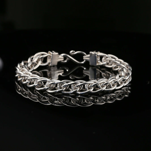 Byzantine Chain Bracelet with Hook Clasp in Sterling Silver, 8&quot;, Unisex