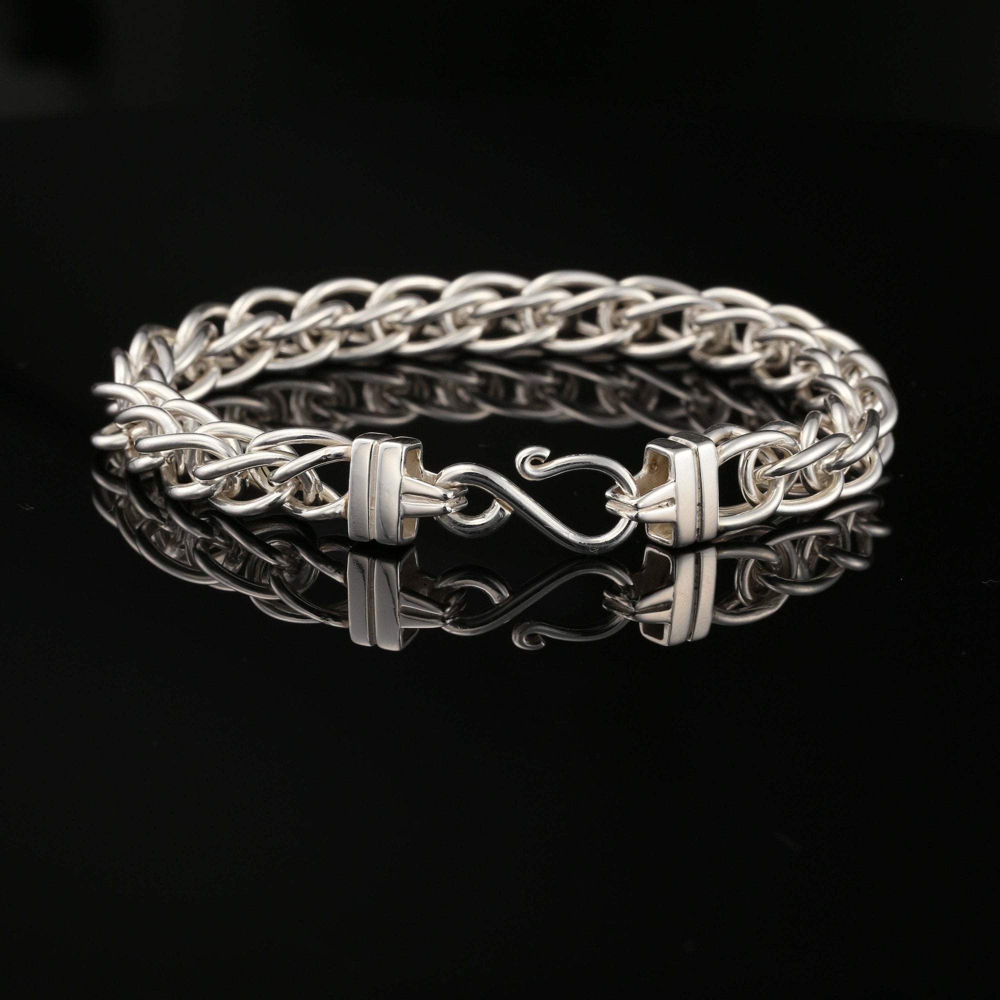 Byzantine Chain Bracelet with Hook Clasp in Sterling Silver, 8&amp;quot;, Unisex