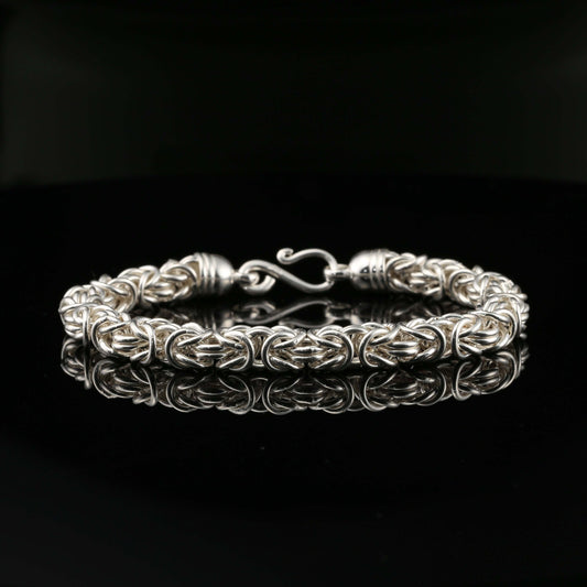 Byzantine Chain Bracelet with Hook Clasp in Sterling Silver, 8.75" Unisex