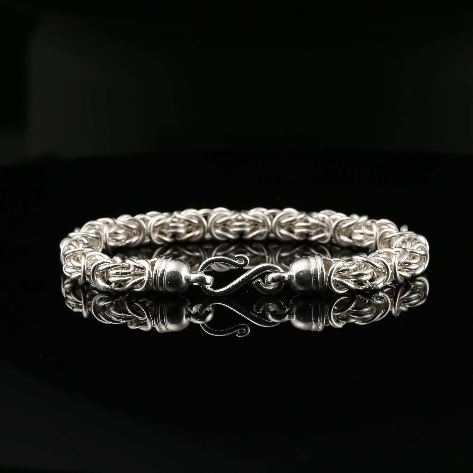 Byzantine Chain Bracelet with Hook Clasp in Sterling Silver, 8.75&quot; Unisex