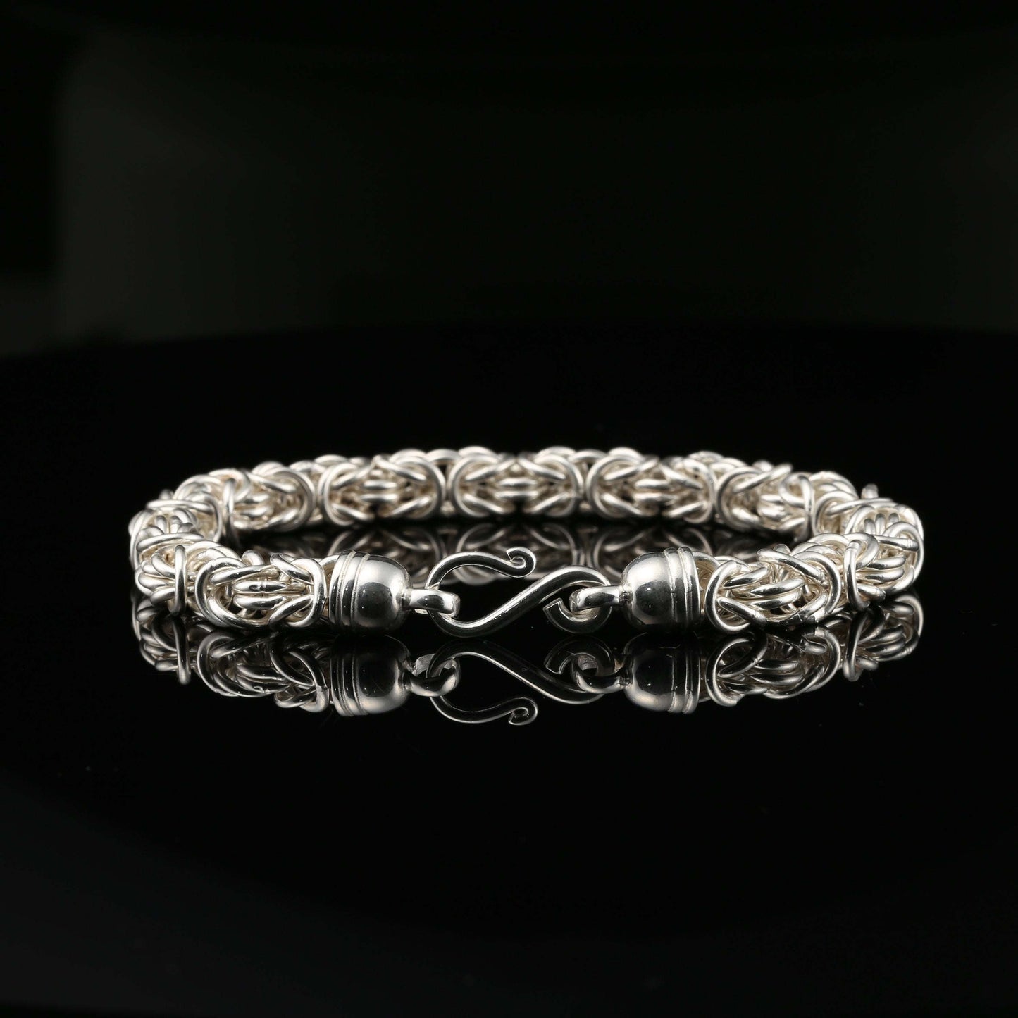 Byzantine Chain Bracelet with Hook Clasp in Sterling Silver, 8.75" Unisex