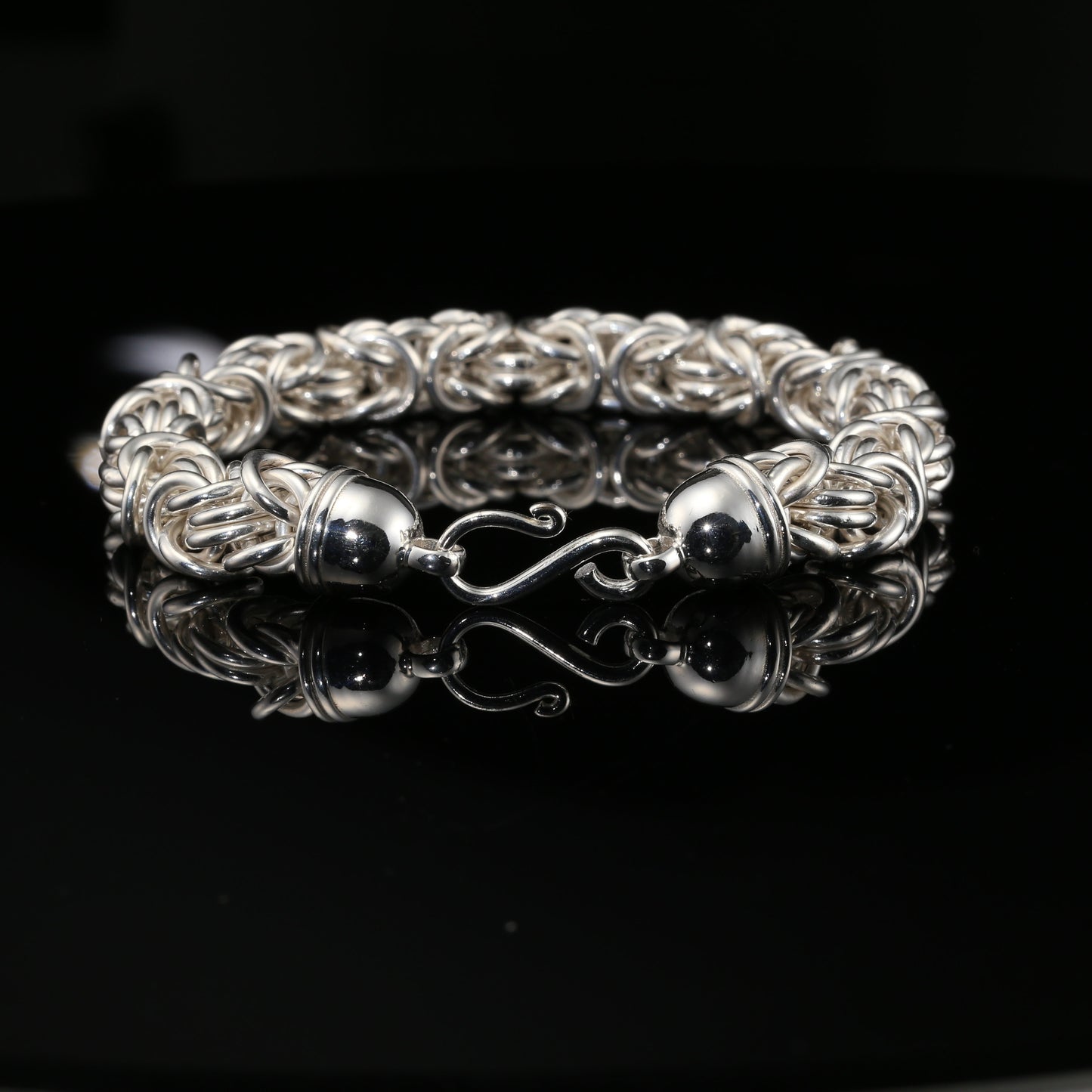 Byzantine Chain Bracelet with S-Hook Clasp in Sterling Silver, 8.75" Unisex