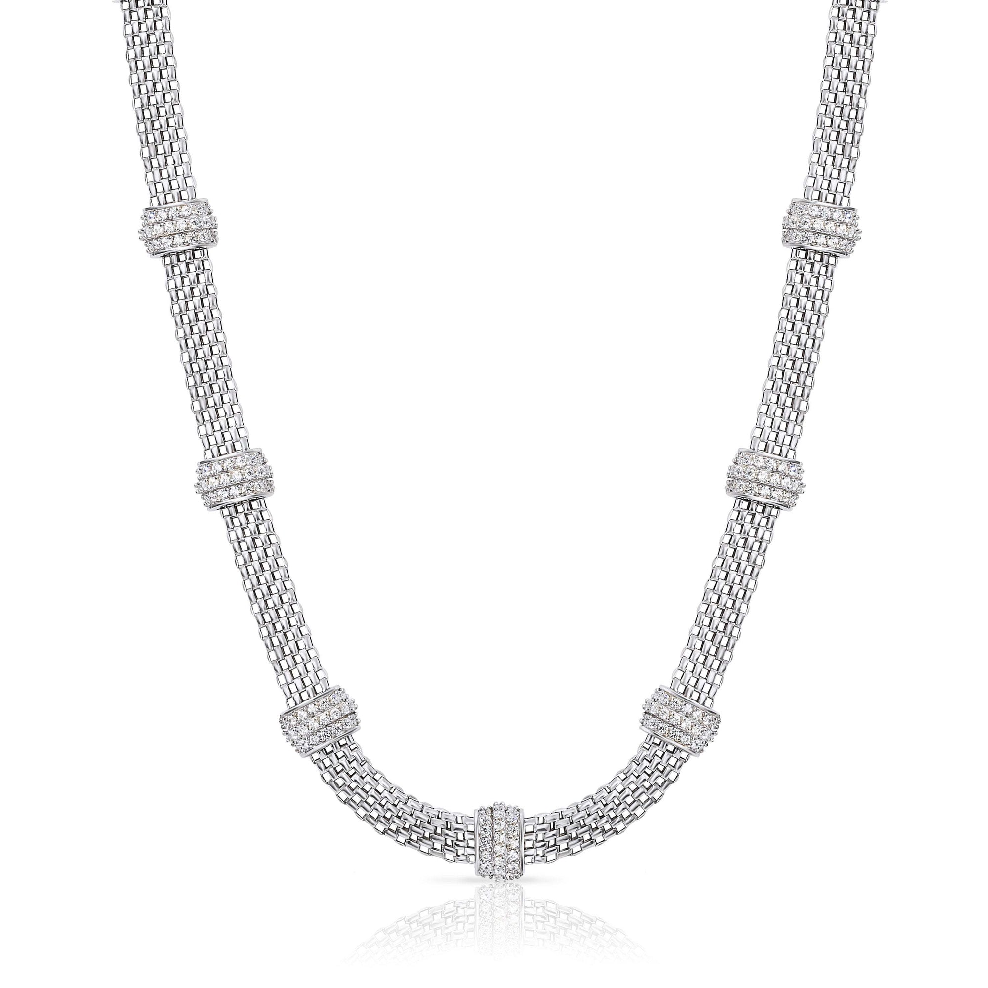 CZ Seven Station Necklace Italian Style in Sterling Silver