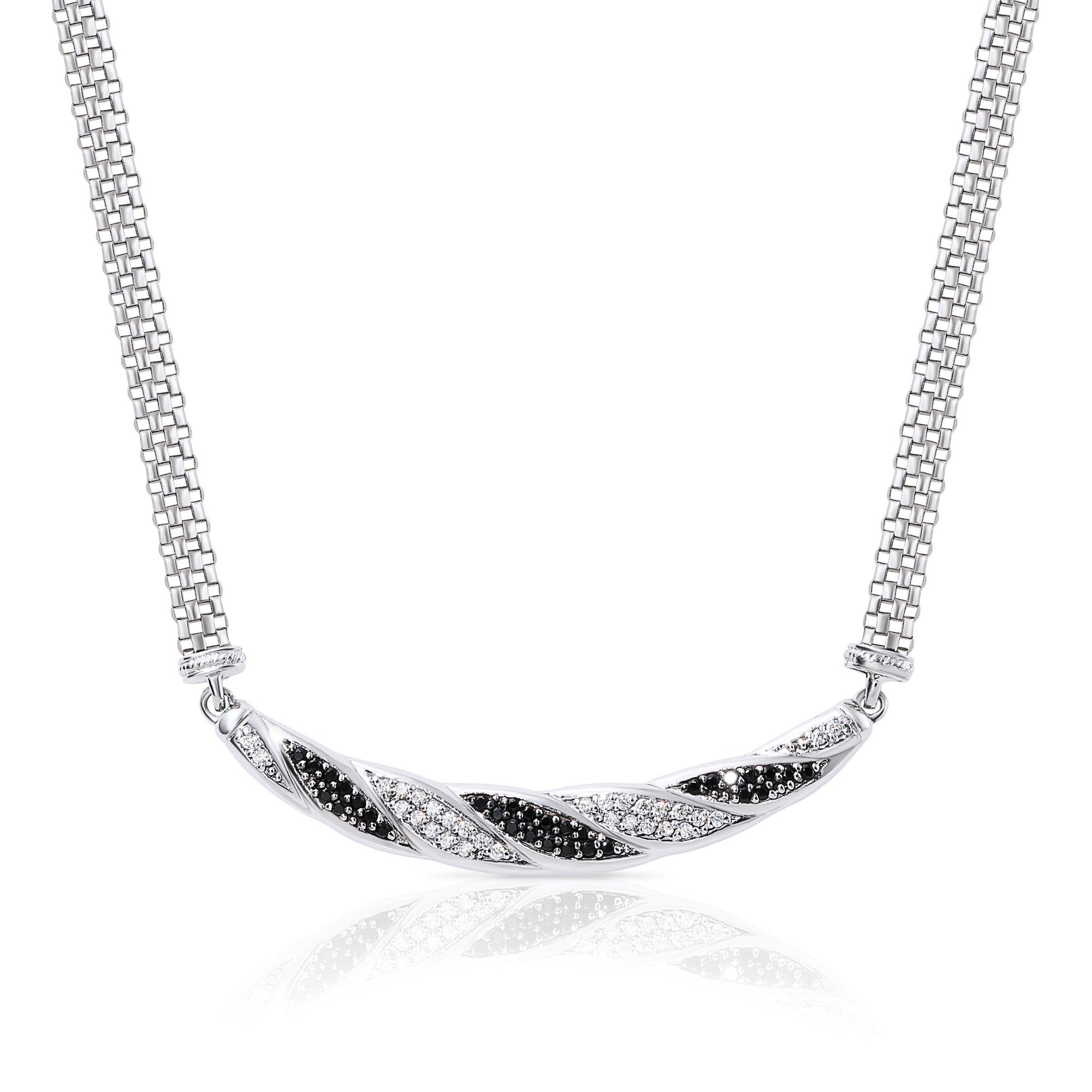 CZ Spiral Black and White Necklace Italian Style in Sterling Silver