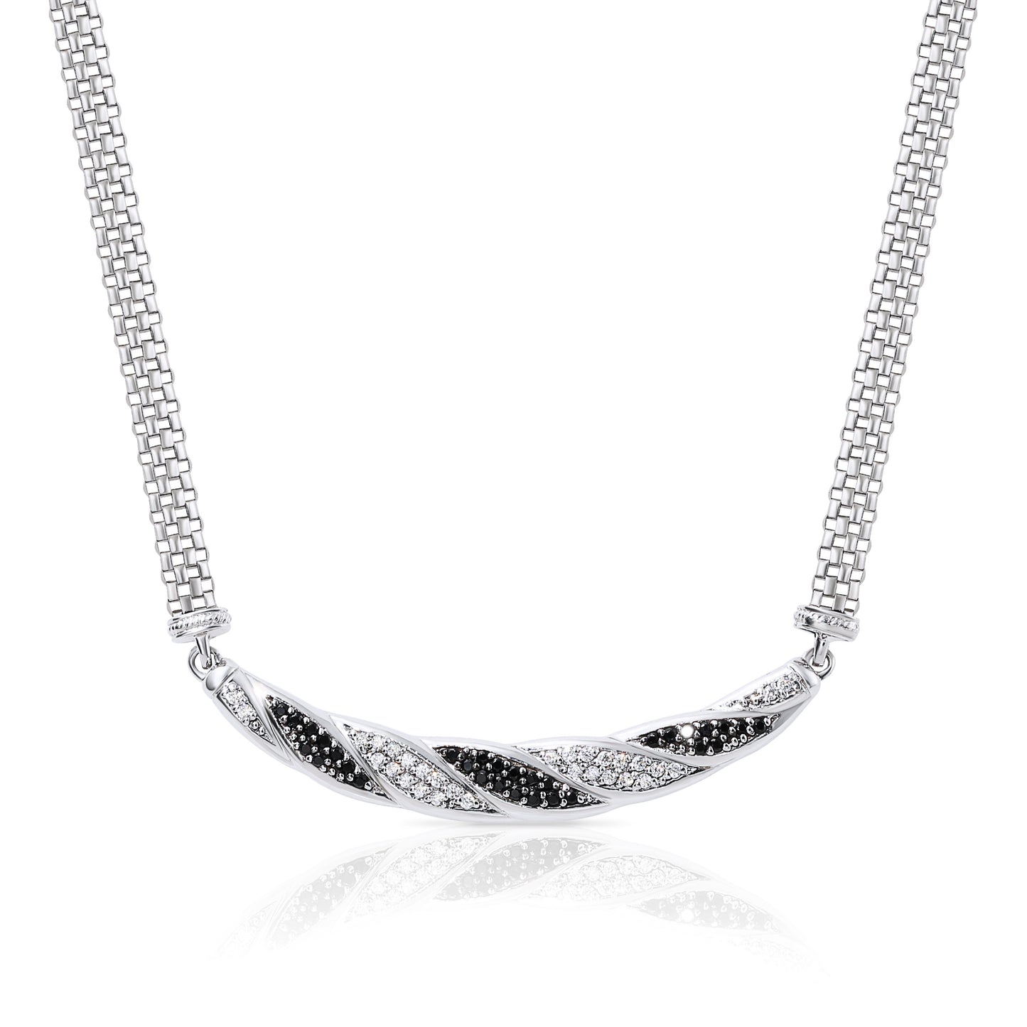 Spiral Black and White Necklace in Sterling Silver, Handmade Fine Italian Style Jewelry