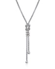CZ Italian Long Dangle Necklace in Sterling Silver