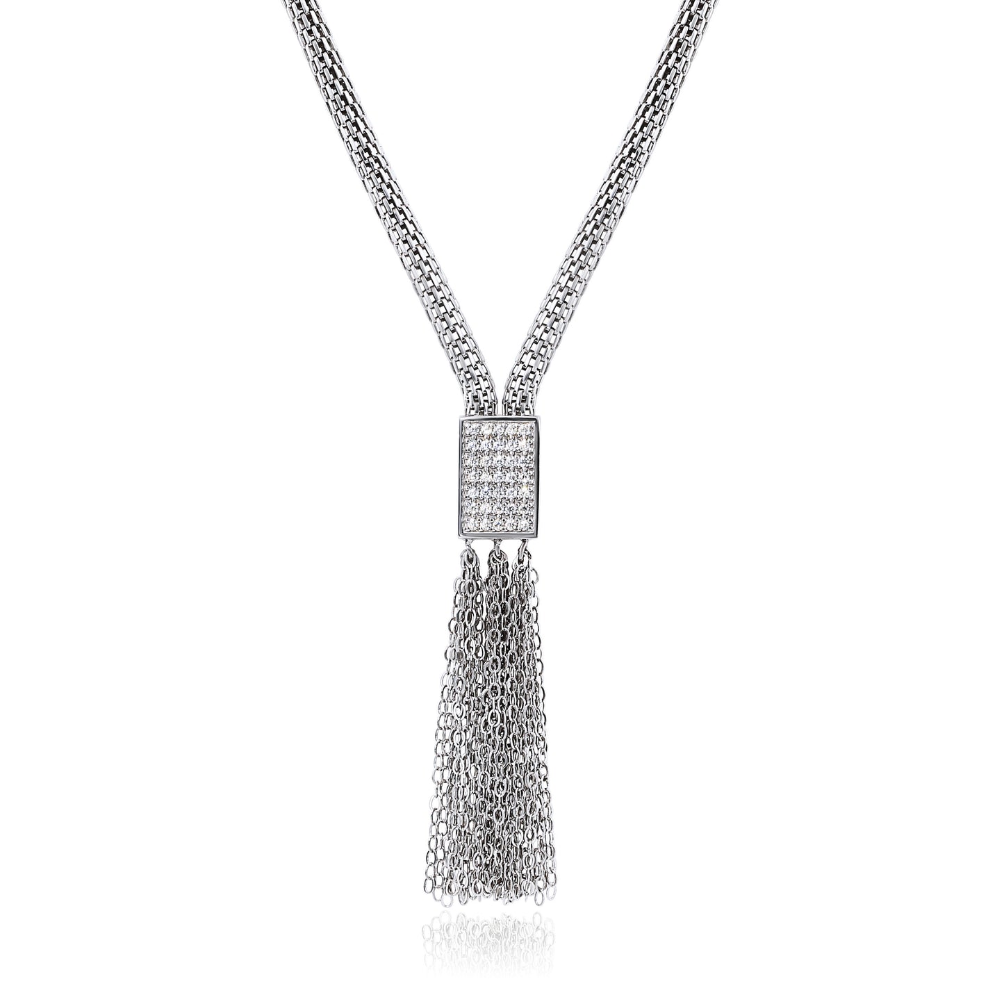 Long Tassle Necklace in Sterling Silver, Handmade Fine Italian Style Jewelry