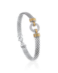 CZ Two tone Italian Halo Bracelet, Handmade Fine Jewelry with Cubic Zirconia Stones, (7.5&quot;) in Sterling Silver