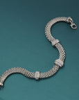 CZ Three Station Italian Bracelet, Handmade with a Secure Lobster Lock, (7.5") in Sterling Silver