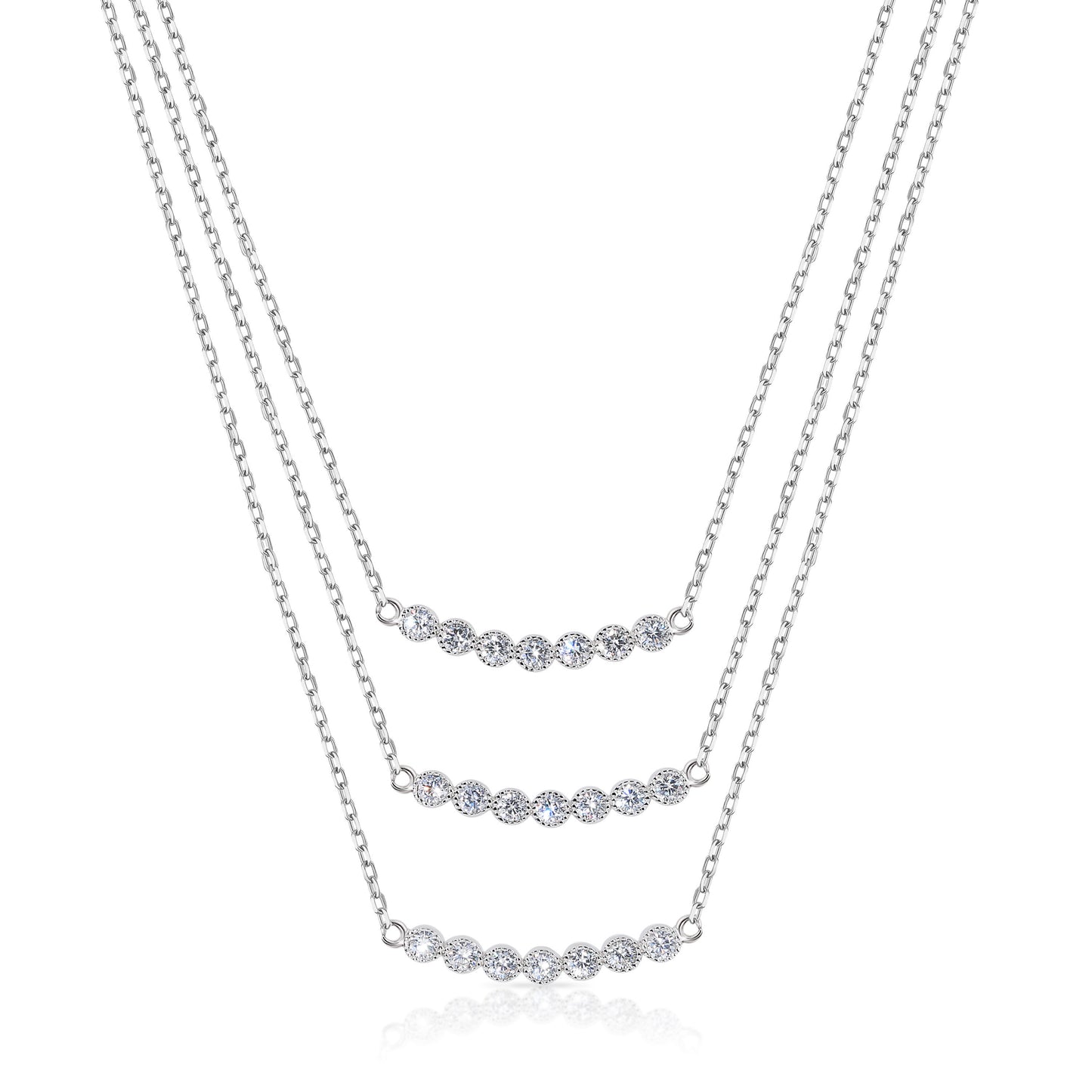 Three Layer Floating Necklace in Sterling Silver, Handmade with Adjustable Length