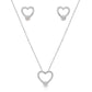 Gravity Halo Heart Necklace and Gravity Halo Heart Pushback Studs Set in Sterling Silver, Handmade with Adjustable Length