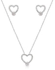 CZ Gravity Halo Heart Charm Necklace and Gravity Halo Heart Pushback Studs Set in Sterling Silver