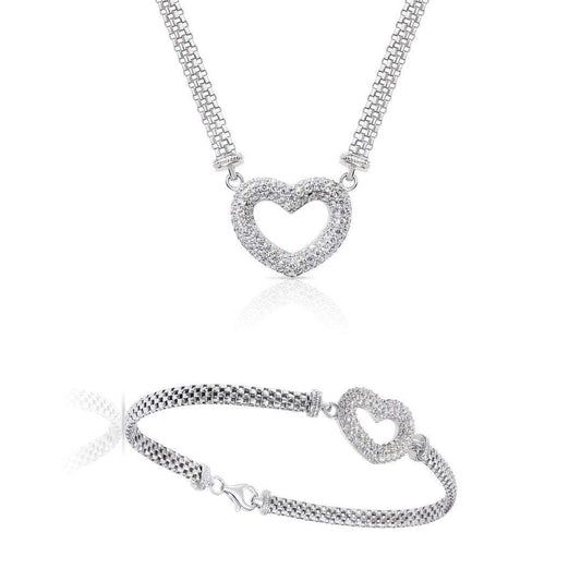 Fine Heart Necklace and Bracelet in Sterling Silver, Handmade Italian Love Style Jewelry, Gift Set