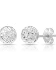 14K White Gold Sparkle Ball Stud Earrings, Hand Engraved Diamond Cuts