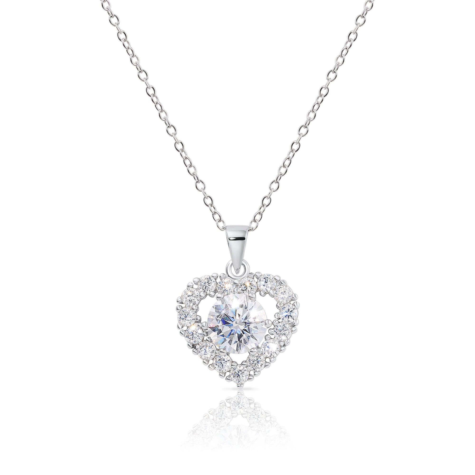 CZ Heart Charm Necklace, Adjustable in Sterling Silver