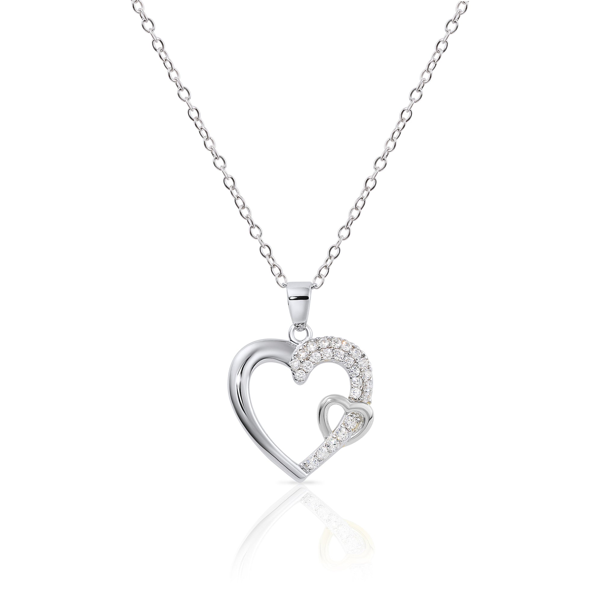 CZ Heart Charm Necklace, Gold-tone, Adjustable in Sterling Silver