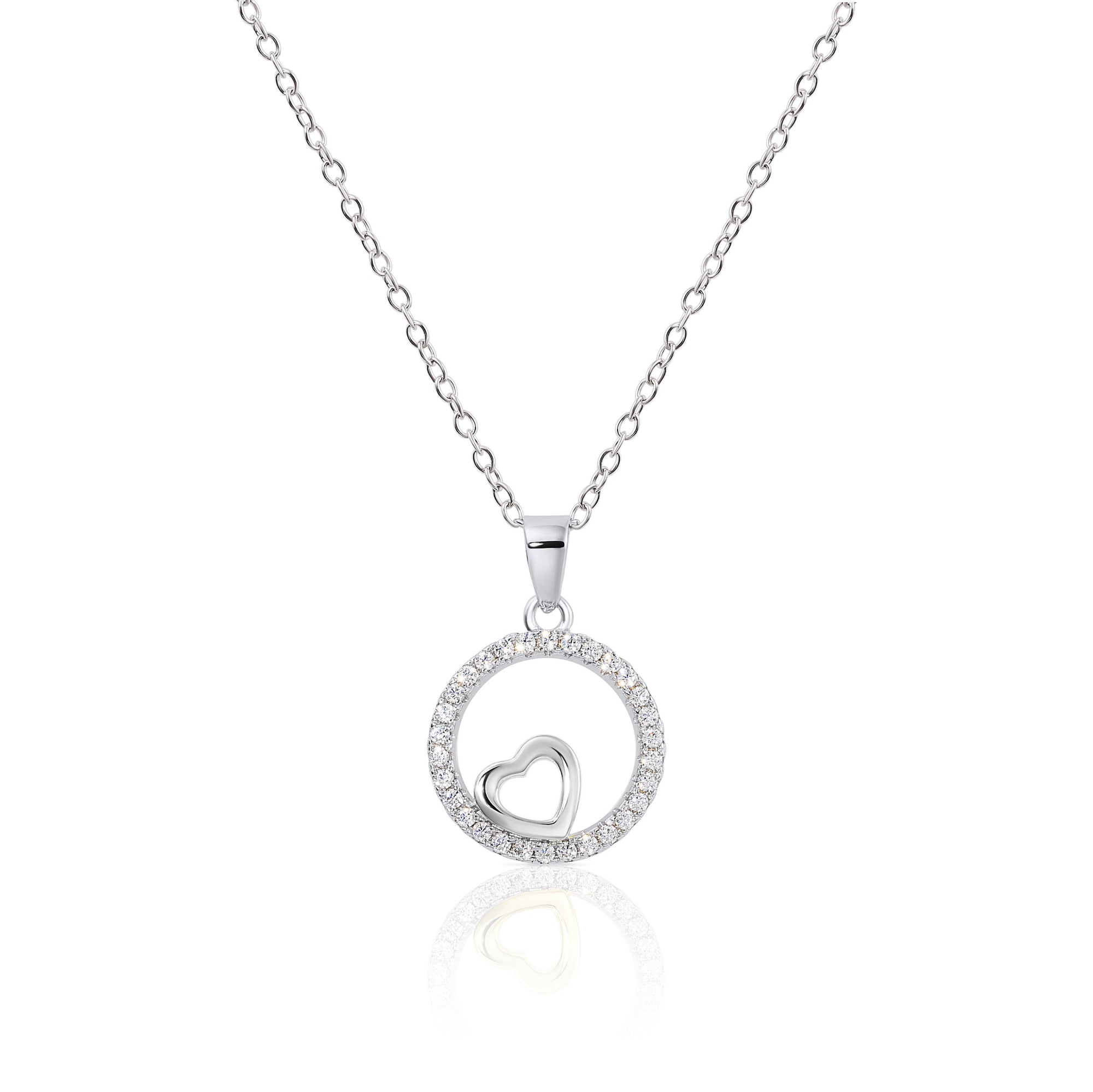 CZ Round Charm Necklace, Adjustable in Sterling Silver