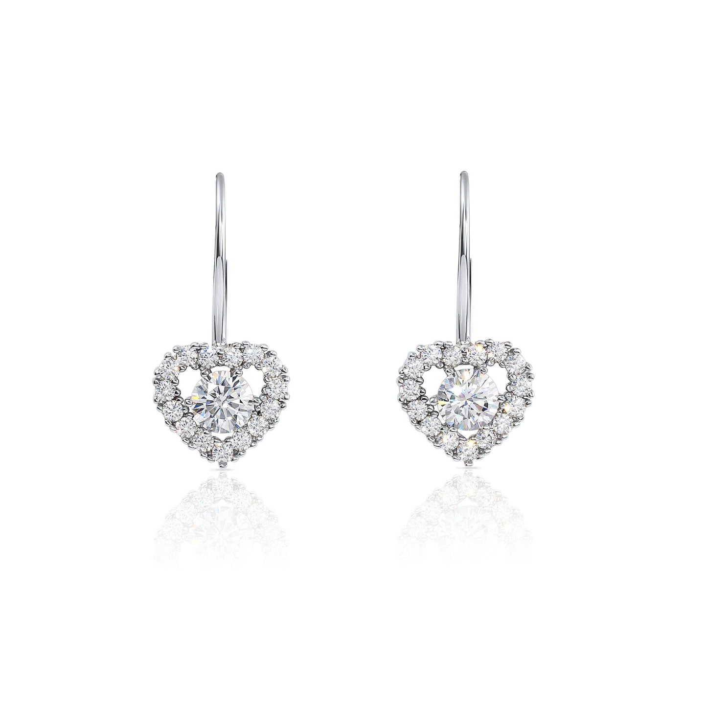 Heart Earrings in Sterling Silver, Dangle Drop Design