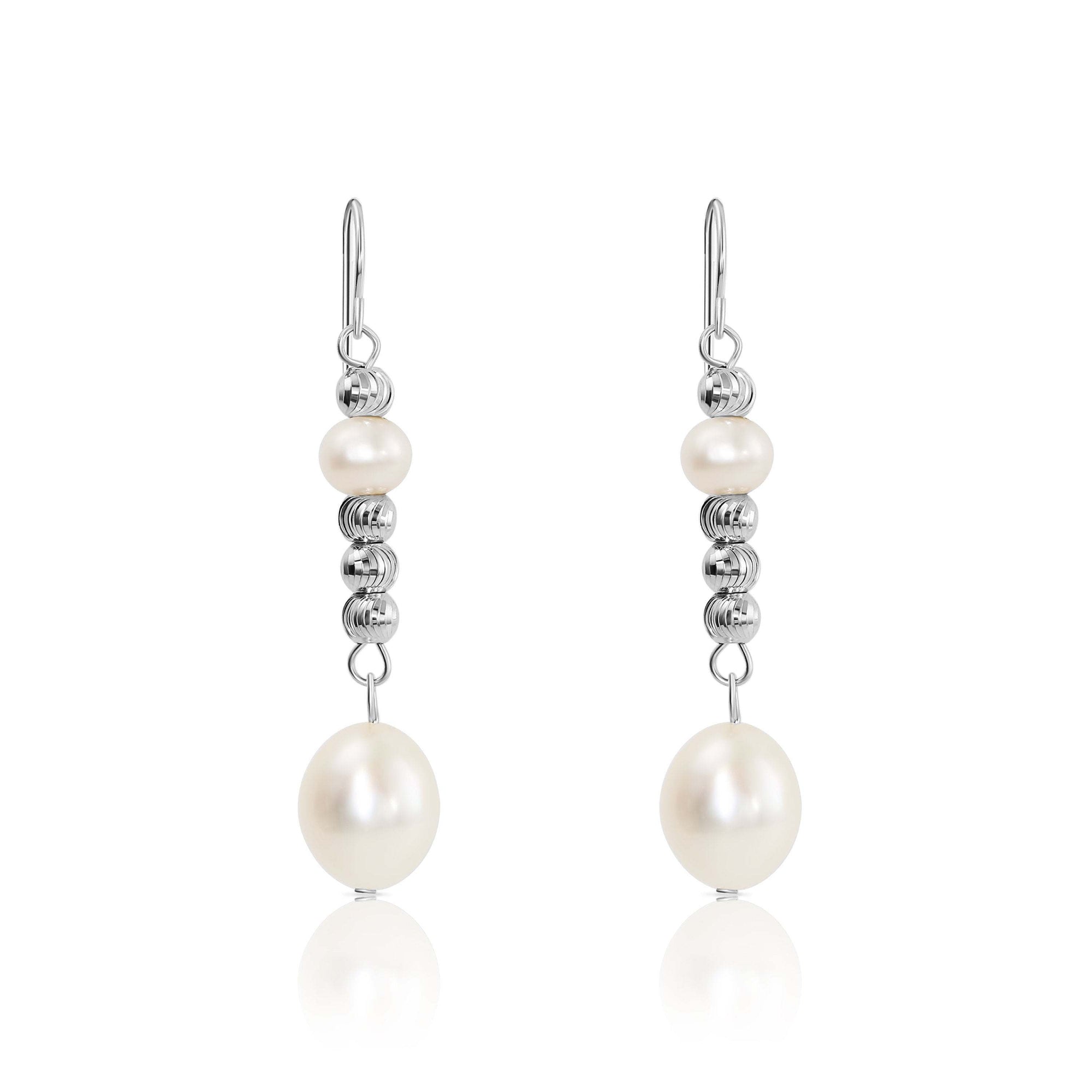 CZ Handmade Pearl Earrings, Dangle Earrings in Sterling Silver