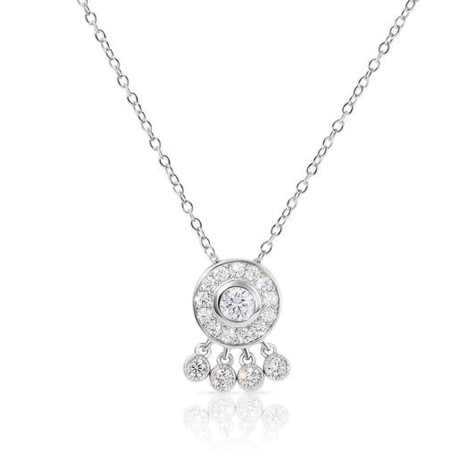 Round Halo Necklace in Sterling Silver, Solitaire Boho Hippie Design