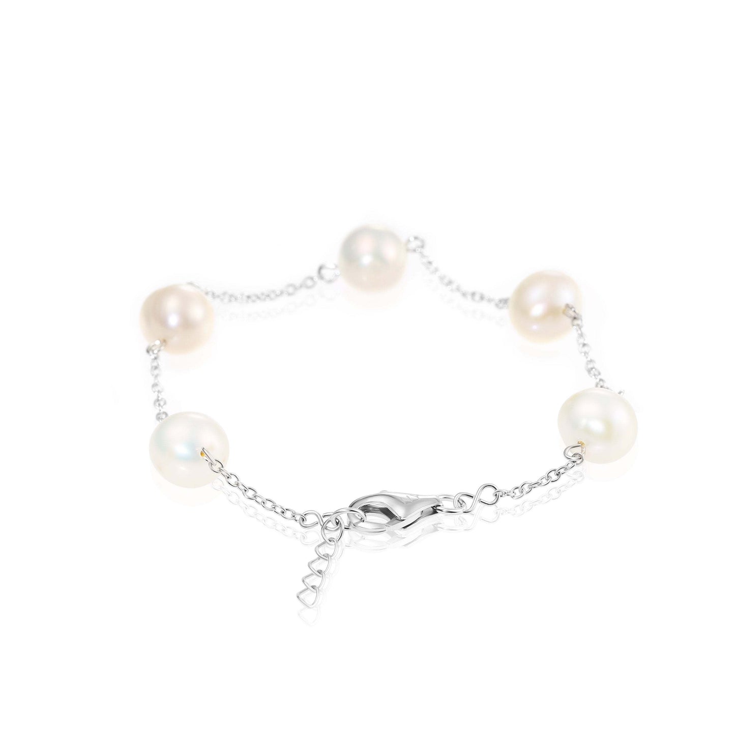 Pearl Bracelet in Sterling Silver, White Freshwater Cultured Pearls, Adjustable Size