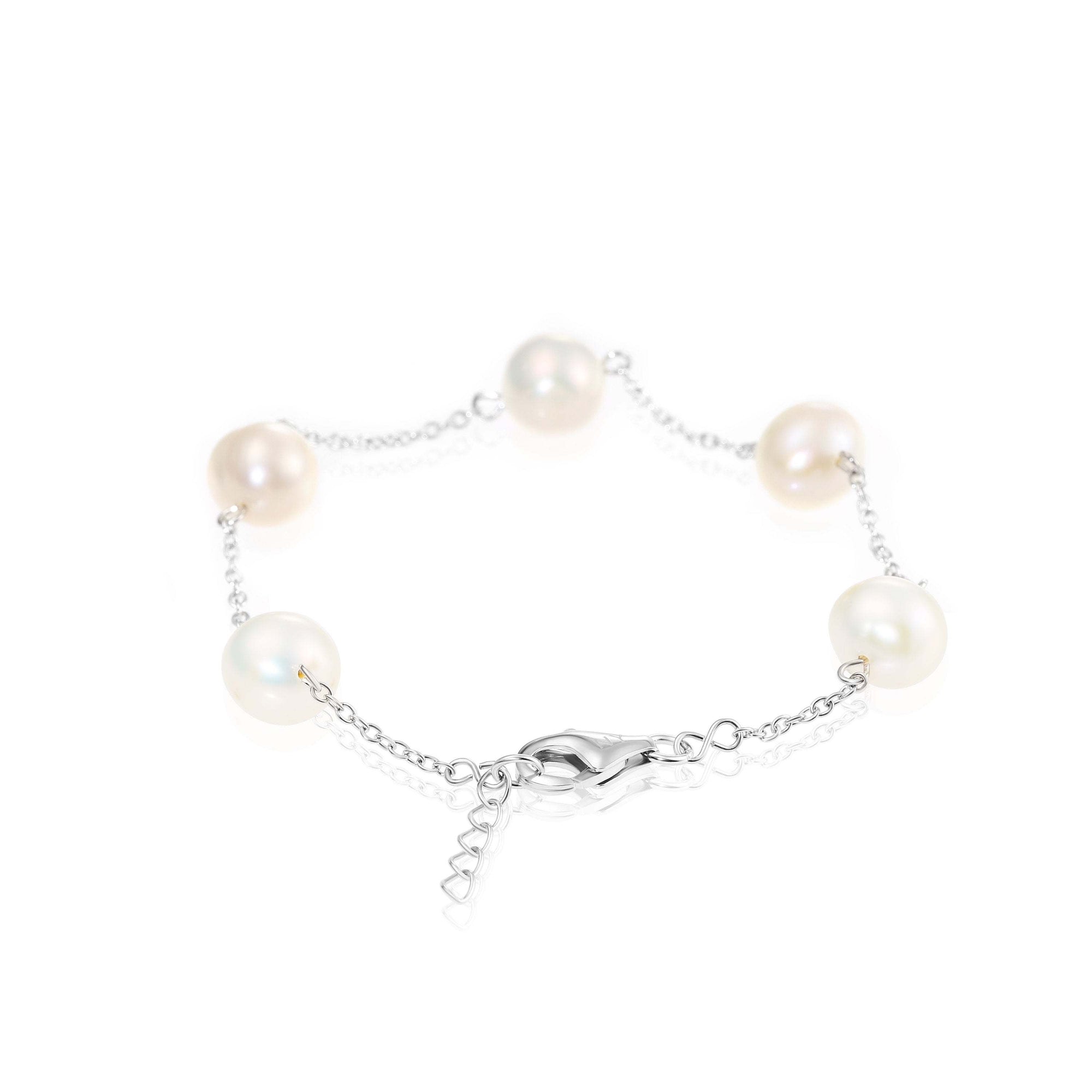 Pearl Bracelet in , White Freshwater Cultured Pearls, Adjustable Size in Sterling Silver
