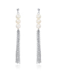 Dangle Tassel Earrings in and White Freshwater Cultured Pearls in Sterling Silver