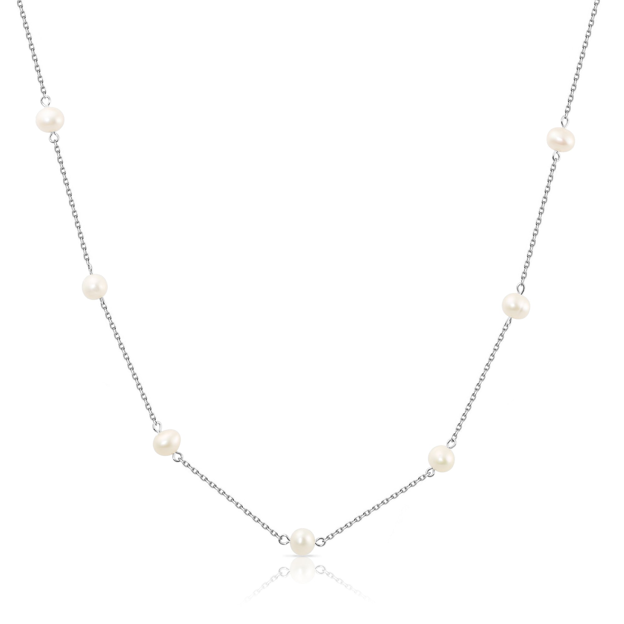 Pearl Station Necklace, Freshwater Cultured Pearl, 3 Lengths in Sterling Silver