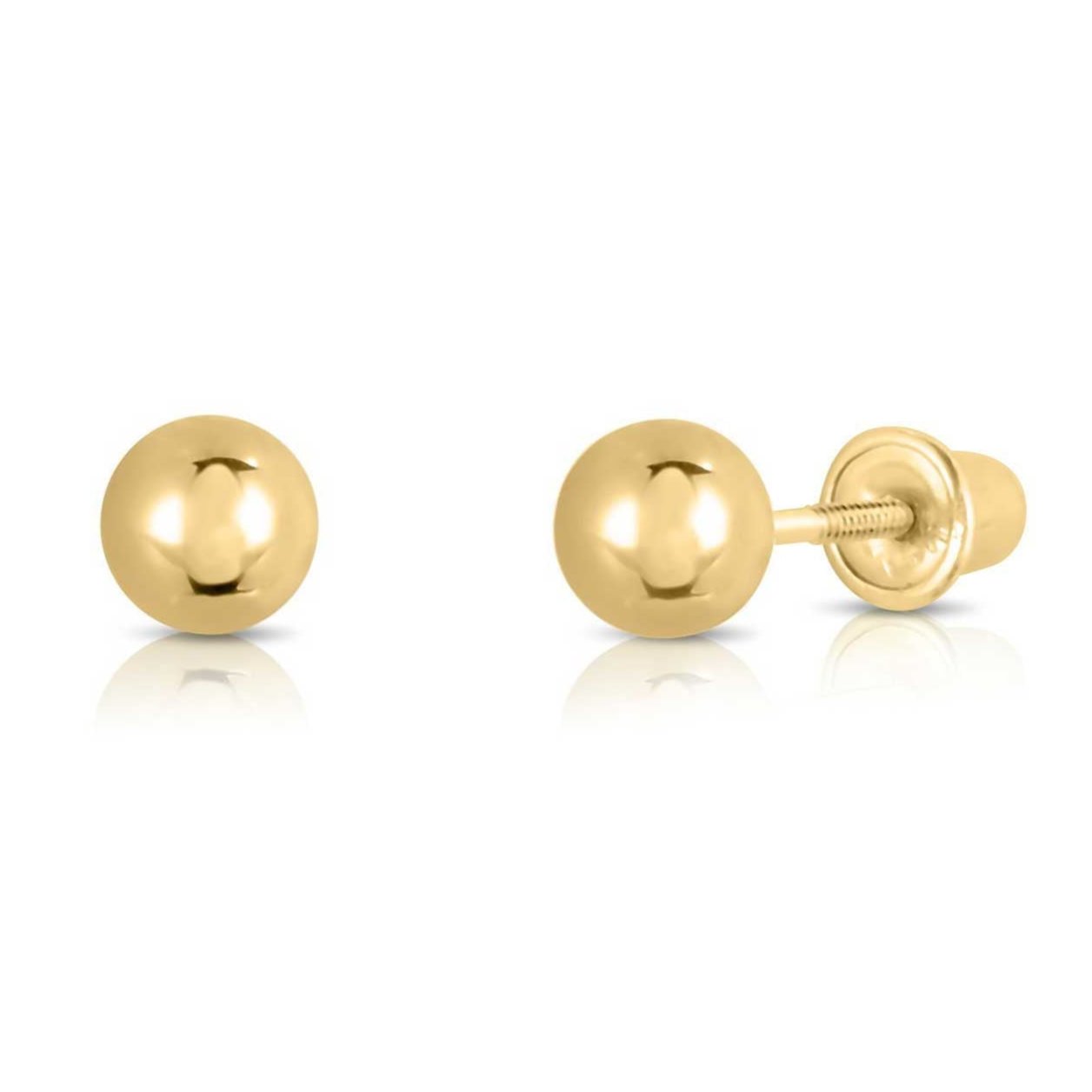 14K Yellow Gold Classic Ball Stud Earrings with Screwbacks (Unisex) 7mm