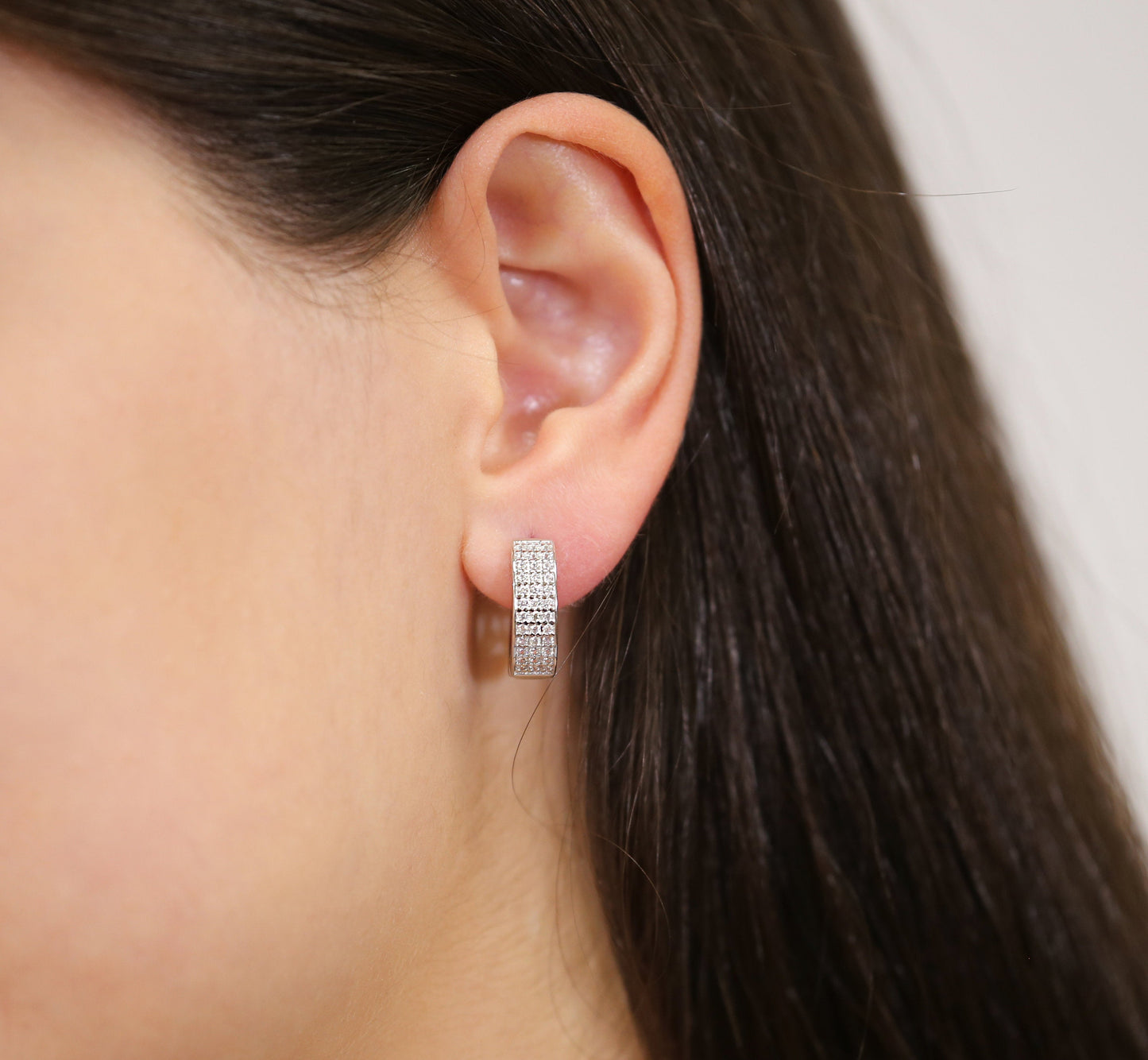 Sterling Silver Three Row Huggie Hoop Earrings