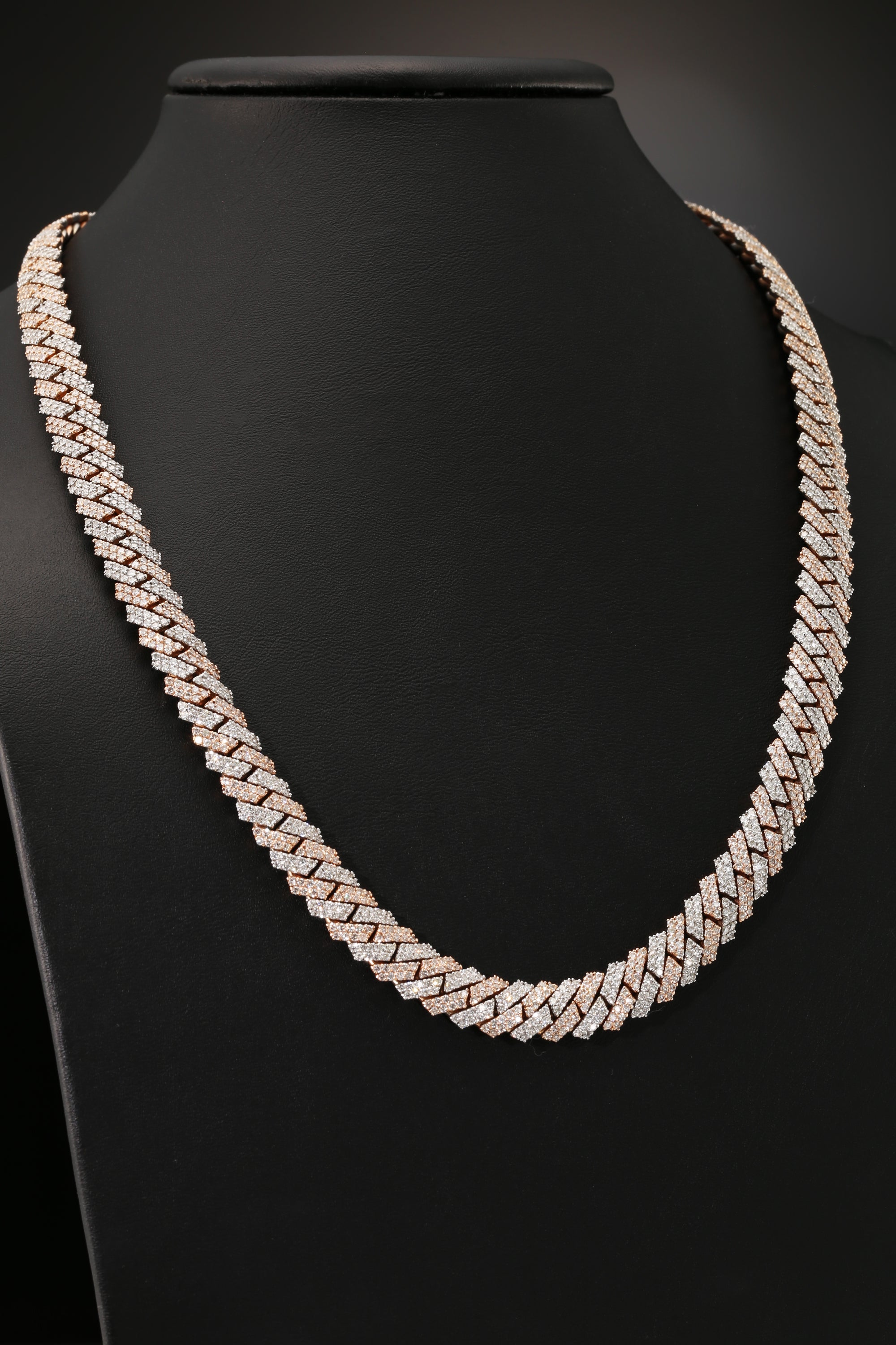 14K White and Rose Gold Two Tone Diamond Miami Cuban Link Chain Necklace, 22&quot;