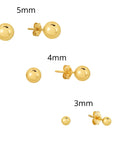 Set of 3! 14k Gold Ball Stud Earrings, Pushback (Unisex)