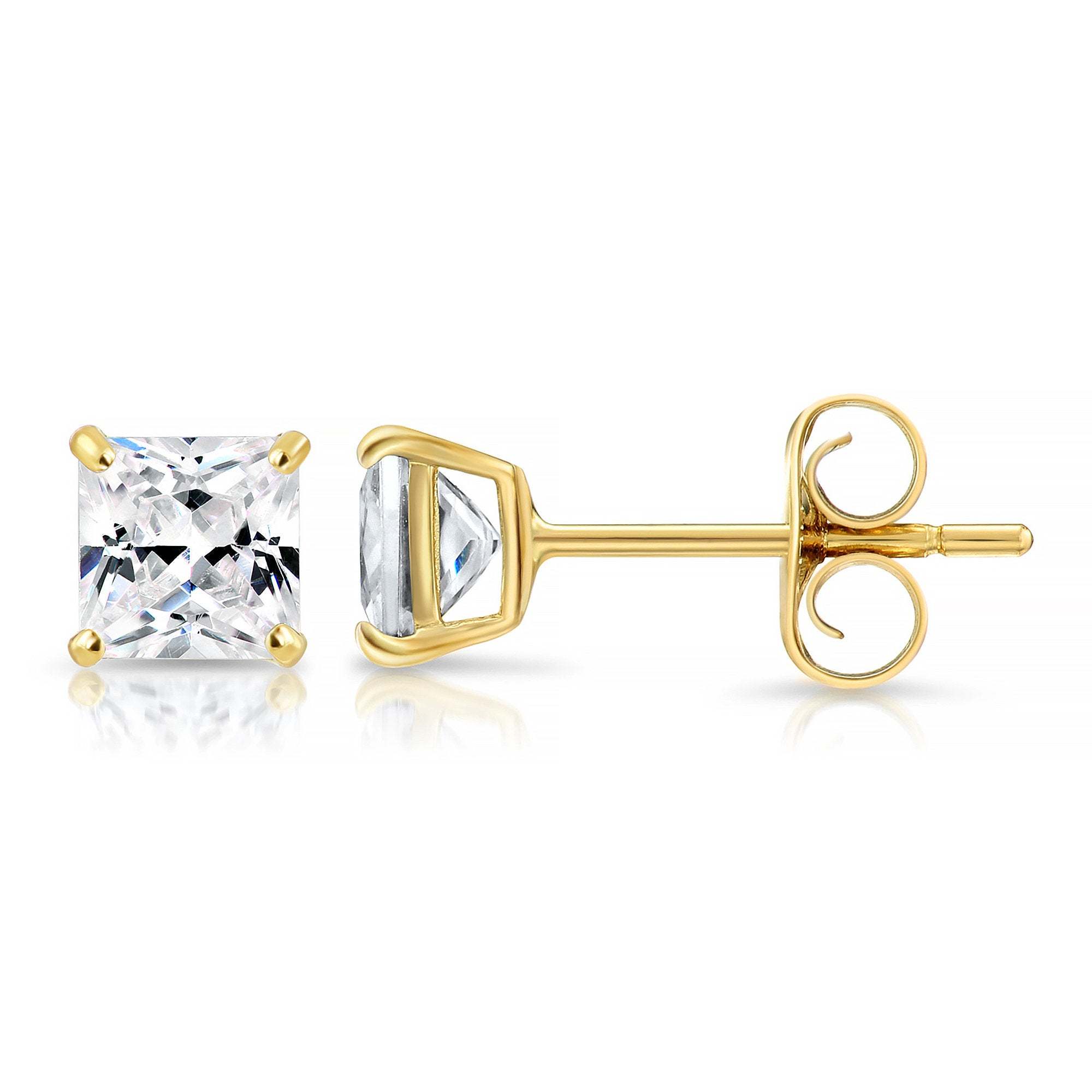 Bundle SET OF 3! 14K Solid Gold Earrings, Square Studs with Cubic Zirconia Stones and 14K Solid Gold Butterfly Push-backings