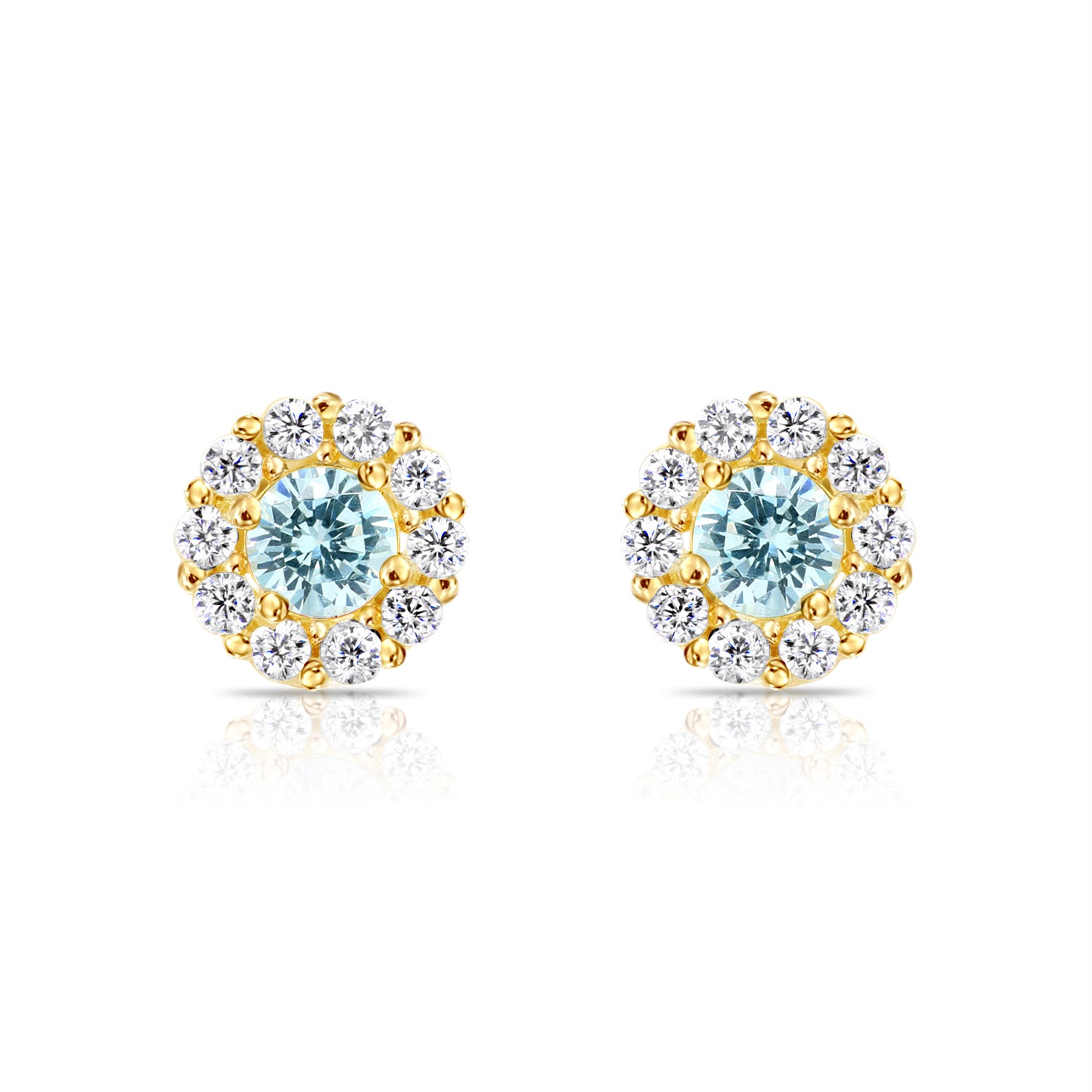 14k Yellow Gold Birthstone Halo Stud Earrings, With Secure Screw-On Backs, Available in 12 Colors
