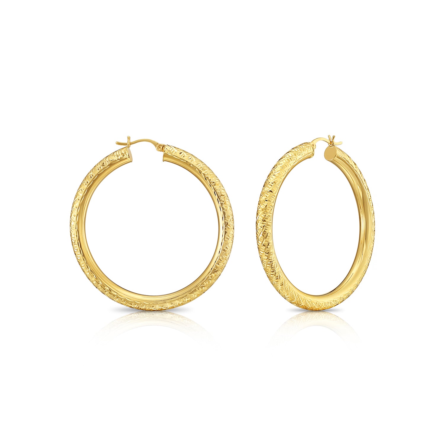 14k Yellow Gold Tornado Diamond Cut Hoop Earrings, 5mm Thin