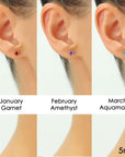 10k Yellow Gold Birthstone Stud Earrings with Pushbacks, 5mm, Available in 13 Colors