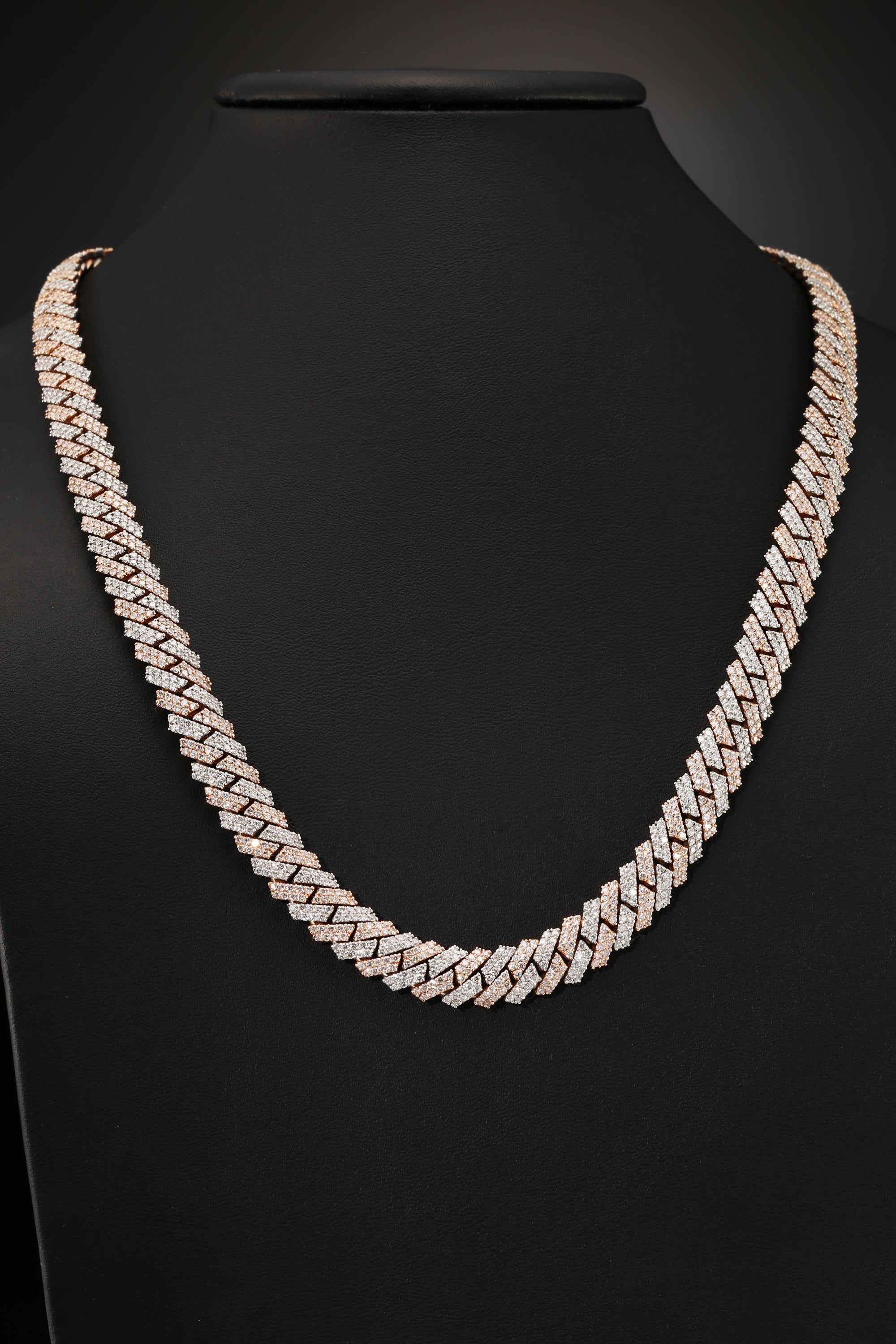 14K White and Rose Gold Two Tone Diamond Miami Cuban Link Chain Necklace, 22&quot;