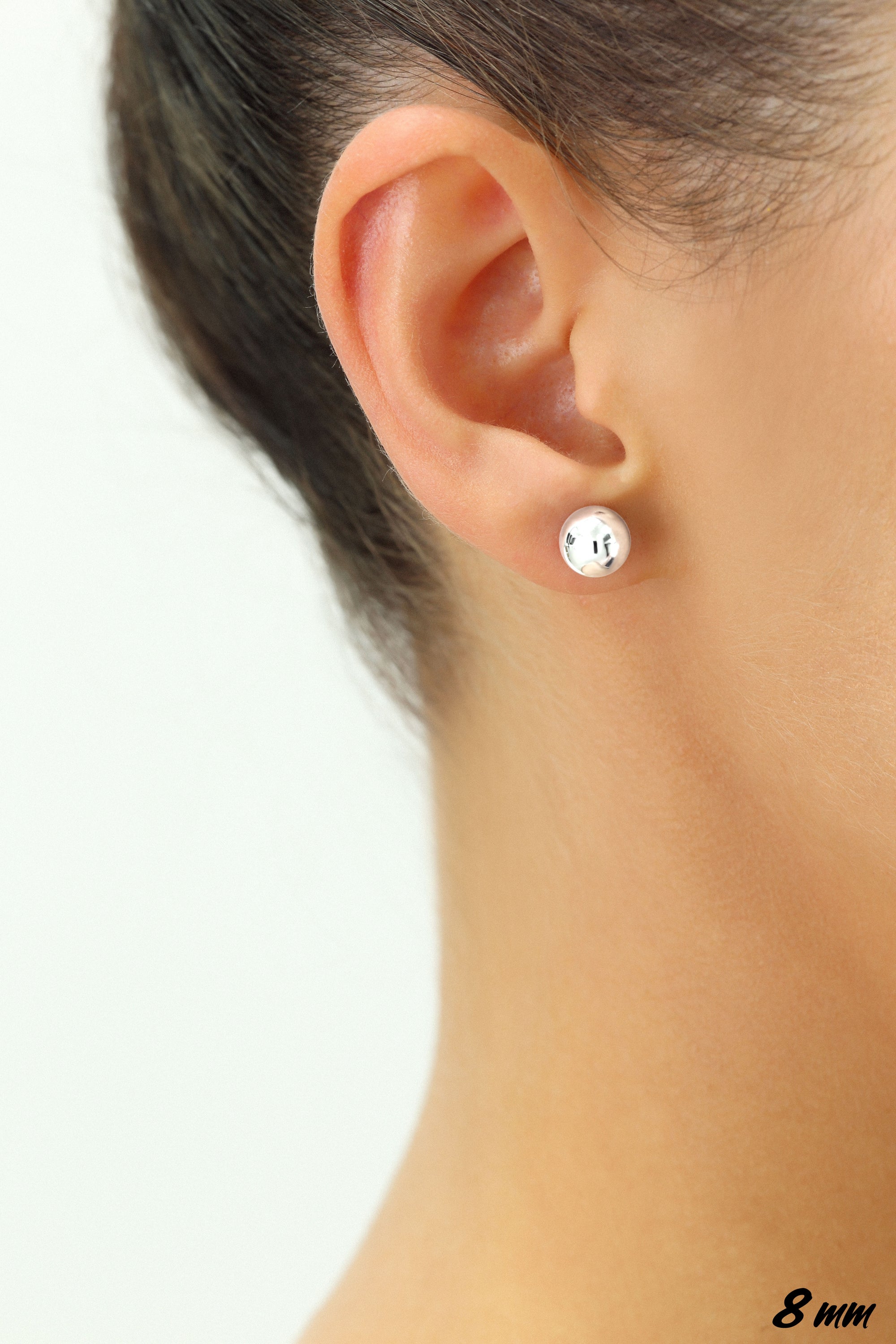 14k White Gold Classic Ball Stud, Single Earring, Pushback