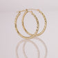 14k Gold X Pattern Diamond Cut Hoop Earrings, 1 Inch