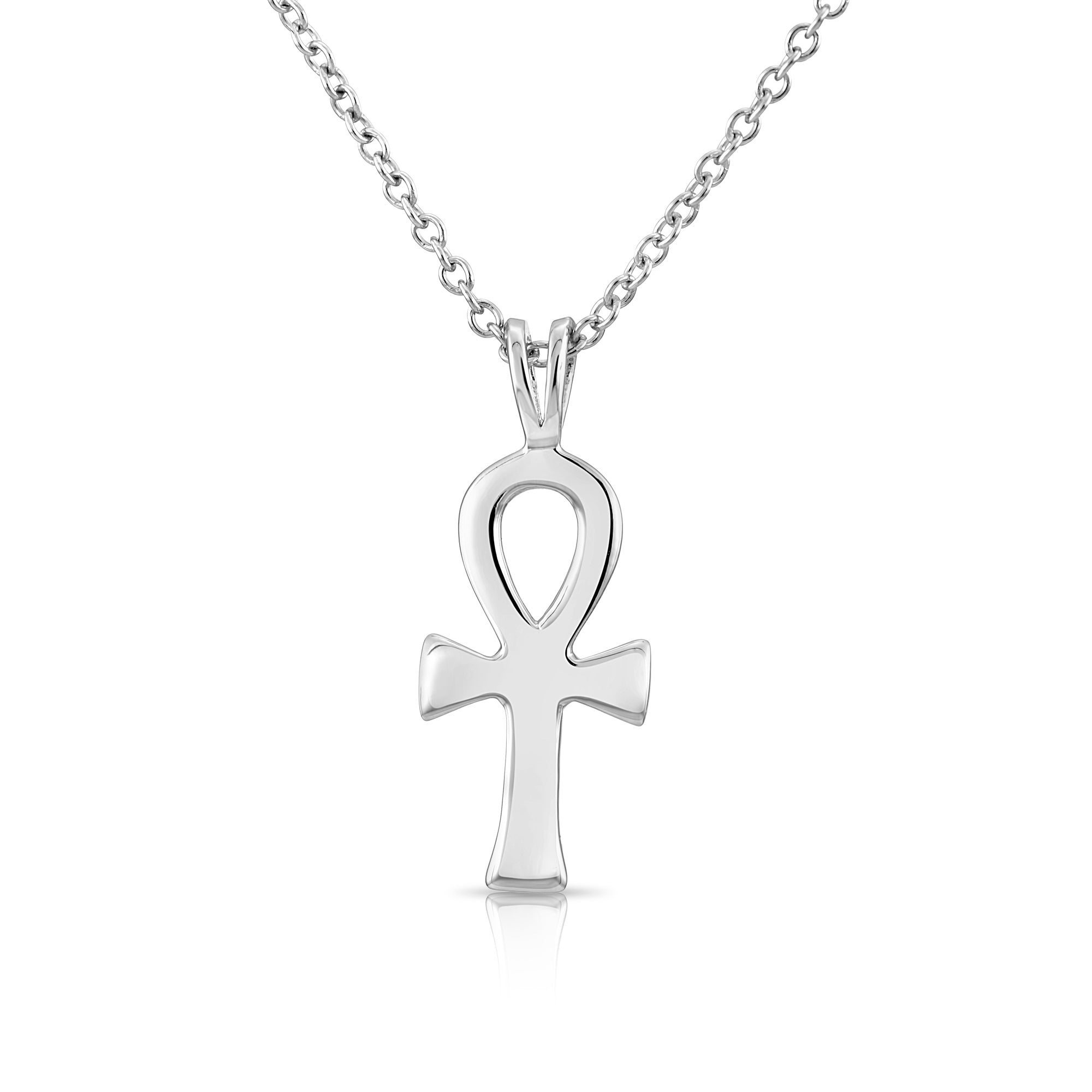 Ankh Cross Charm Necklace, Egyptian Key of Life in Sterling Silver