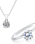 CZ Solitaire Charm Necklace and Ring Set in Sterling Silver