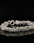 Sterling Silver Handmade Byzantine Bracelet with Unique Hook Clasp, 9", Unisex