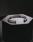 CZ Long Bar Italian Cuff Bracelet with Gold Accents in Sterling Silver